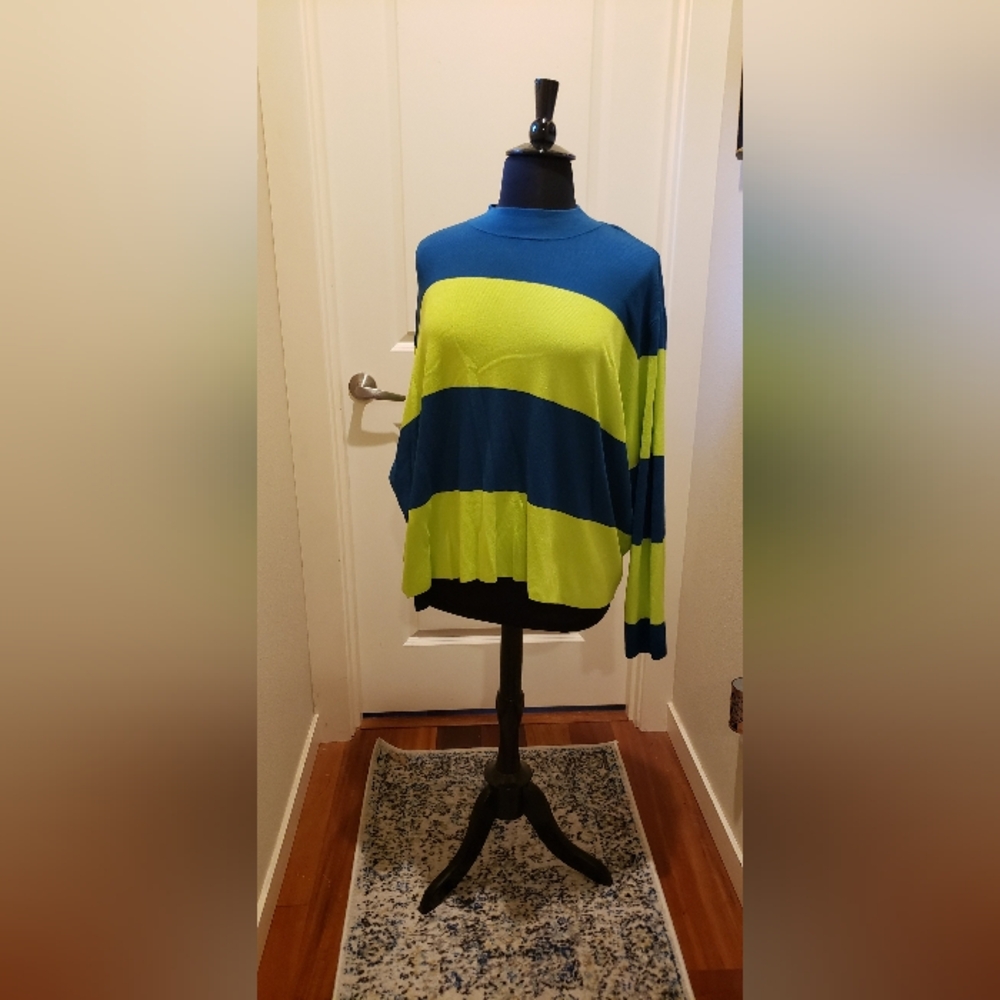 Victor Glemaud Oversized Blue and Yellow Striped Women's Turtleneck Sweater